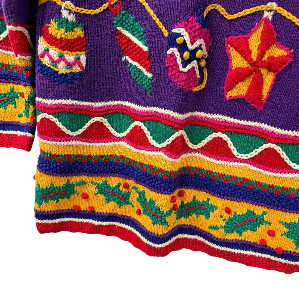 Not So Ugly Christmas Sweater Colorful Hand Knit Sweater Talbots Vintage Small